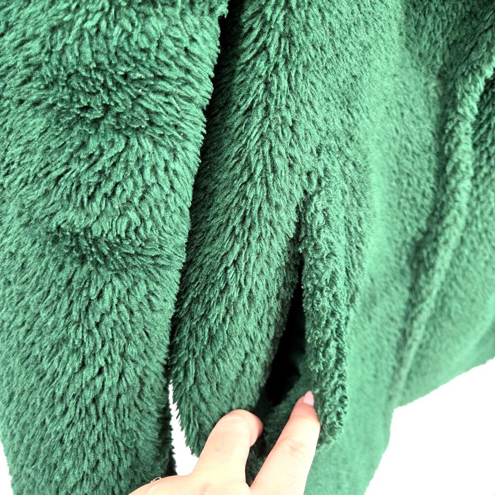 French Connection Medium Green Faux Fur Teddy Coat Collared Emerald Warm Cozy - Picture 4 of 6